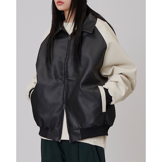 Raucohouse】 Leather Bomber Jacket-