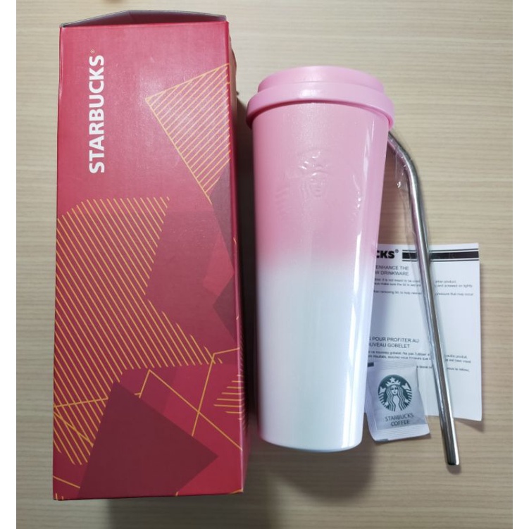 Starbucks 星巴克不鏽鋼吸管杯 保冰/保溫杯 粉白 | 蝦皮購物