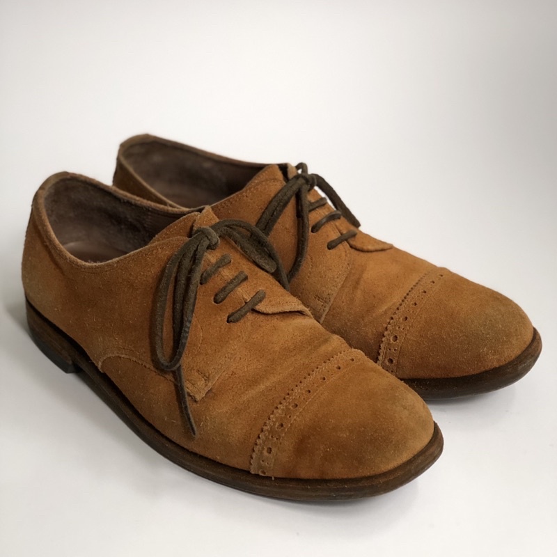 日本製MOTO LEATHER CAP TOE SUEDE OXFORD DRESS SHOES棕色麂皮蓋頭