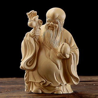 黄楊木彫福禄寿人物の神像実木彫刻置物-