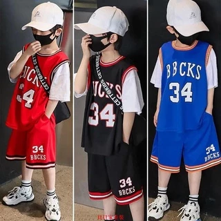 熱銷款套裝男童運動套裝 夏季新款兒童洋氣中大童帥氣速干籃球服單兩件套