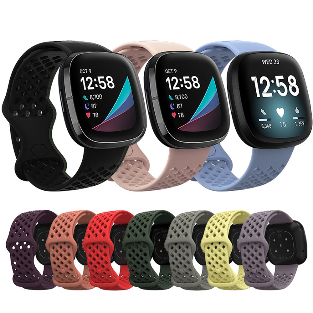 適用Fitbit Versa 4 矽膠錶帶運動透氣腕帶手環Fitbit Sense /VERSA 3