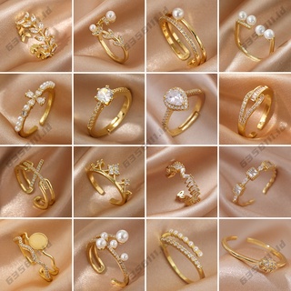 水洗不褪色鈦鋼戒指韓國時尚女士18k鍍金鑽石開口戒指女朋友禮物情侶戒指