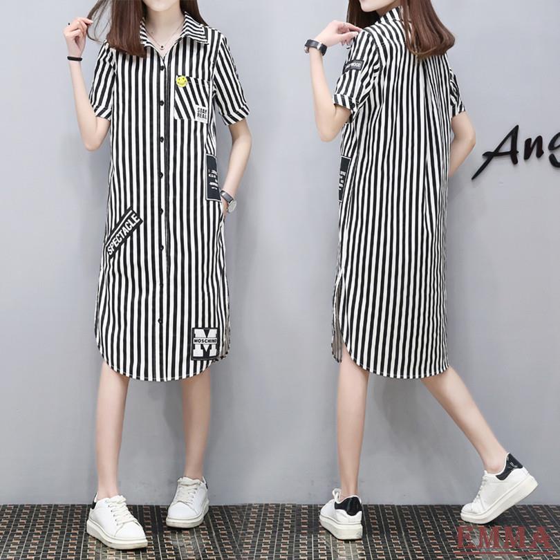 LAM大尺碼 胖妹妹夏裝新款襯衣 短袖襯衫 襯衫女 韓版上衣 胖mm夏裝連衣裙大碼微胖女裝顯瘦遮肚子連衣裙 | 蝦皮購物
