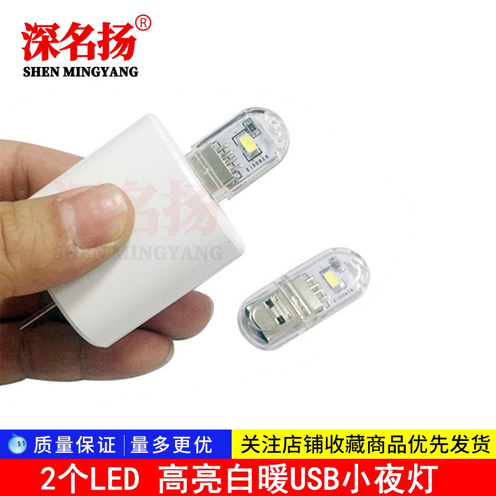 【量大價優】雙面USB小夜燈 USB電腦燈 充電寶小夜燈 隨身碟燈 2個LED 高亮 白暖 | 蝦皮購物