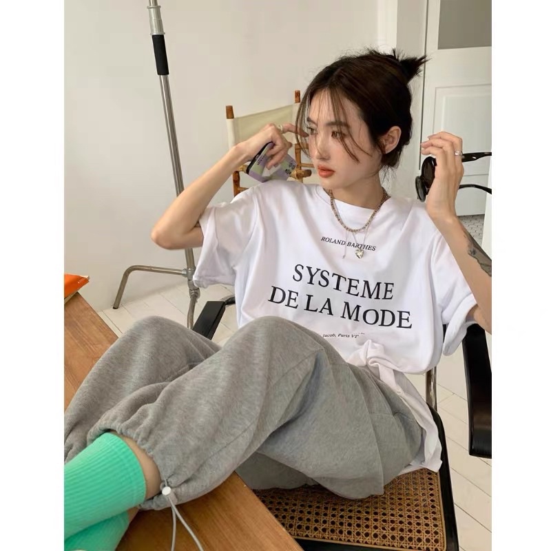 [現貨]韓國 Systeme me la mode 寬鬆 短T 短袖 五分袖 純棉 簡約 質感 型男 黑白 街頭 日系 | 蝦皮購物