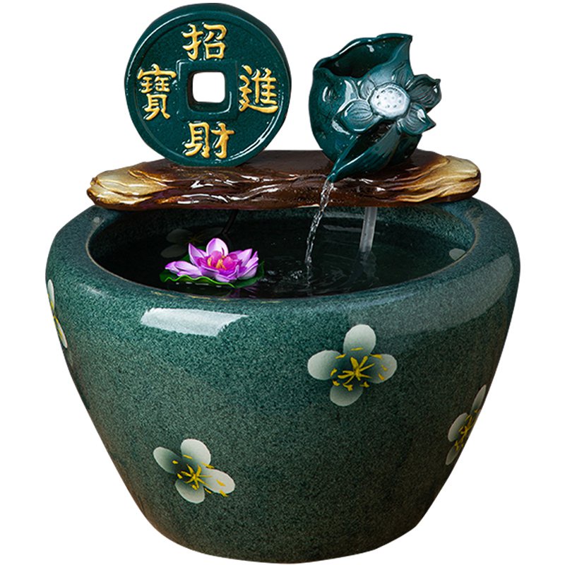 特大荷花缸 • 金魚缸 荷花缸金魚缸陶瓷循環泵水缸特大養魚缸景德鎮酒店過濾造景加濕門麵招財