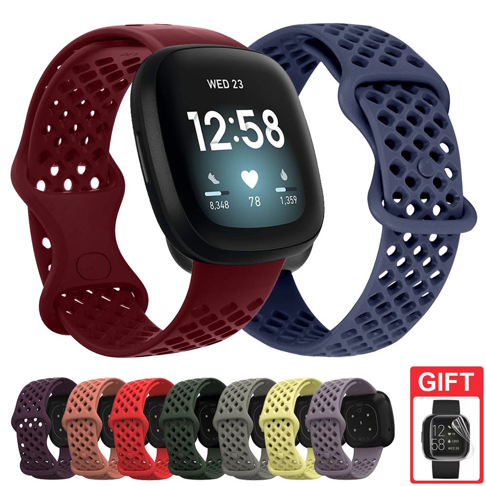 Fitbit Versa 3 4 錶帶Fitbit Sense 2 矽膠錶帶透氣錶帶腕帶Versa3