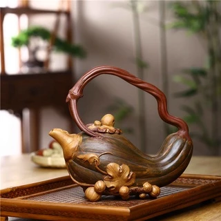 中国古美術・寿桃六点セット紫砂壺・底款:汪寅仙紋・宜興原鉱・金黄段