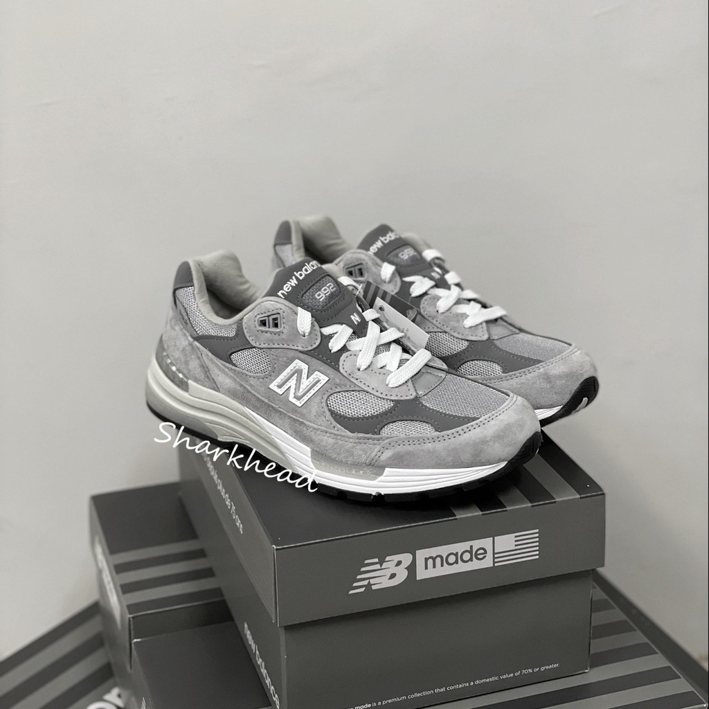 Sharkhead】現貨New Balance 992 慢跑鞋復古麂皮灰元祖灰美製M992GR 黑