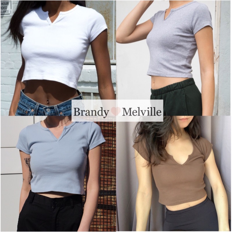 Brandy Melville（現貨）🇺🇸 短袖短板V領美國代購BM 素色歐美風