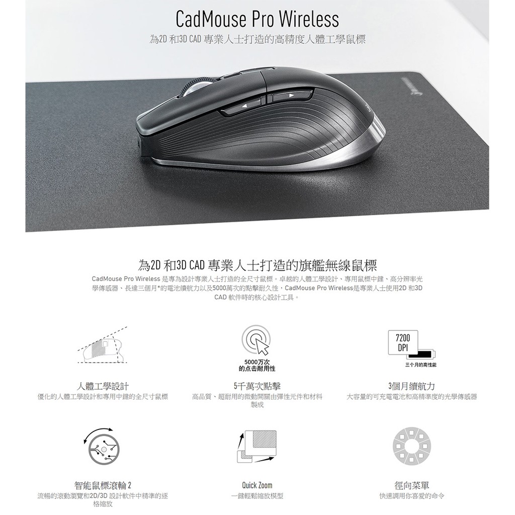 3DCONNEXION CadMouse Pro Wireless 3DX-700116 繪圖滑鼠(公司貨現貨