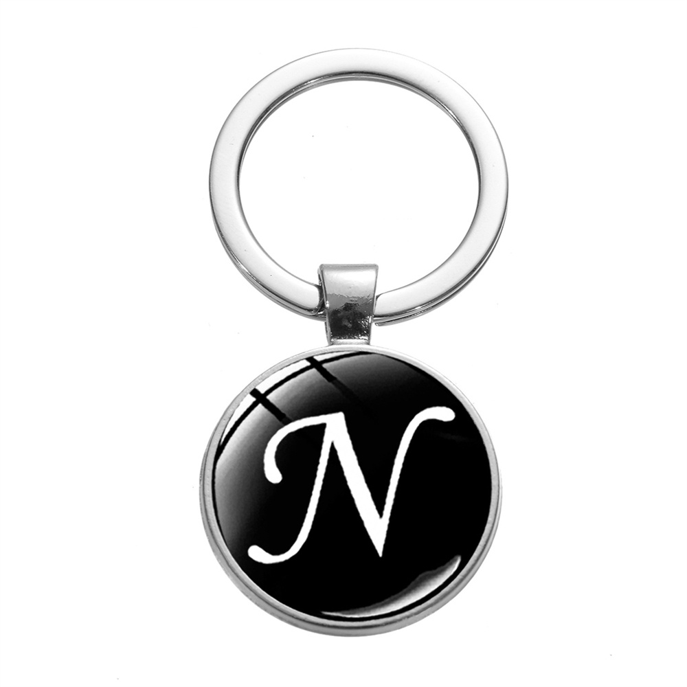 簡單 26 個英文字母鑰匙扣玻璃圓形吊飾鑰匙圈 A-Z 初始名稱鑰匙鏈包掛飾汽車鑰匙扣配件 | 蝦皮購物