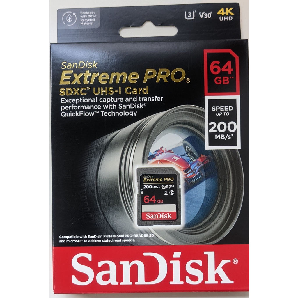 新版200MB 64G 高速專業相機記憶卡SanDIsk公司貨SD Extreme Pro (U3/4K