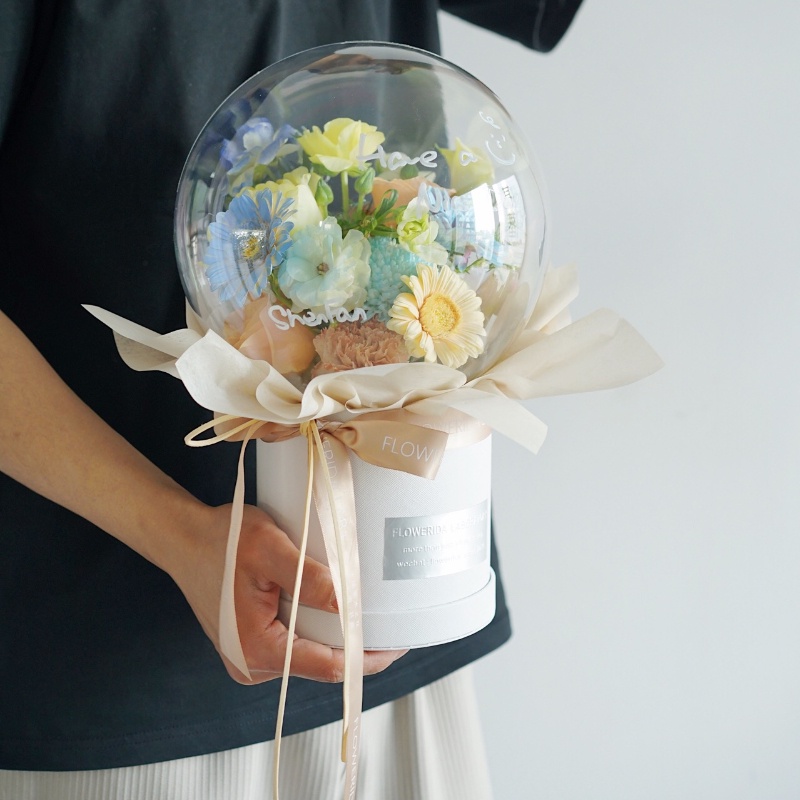 【現貨】【鮮花包裝】亞克力 波波球 抱抱桶 鬱金香花束 禮盒 透明 圓形 diy 鮮花包裝 材料花盒 | 蝦皮購物