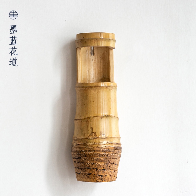 竹筒插花瓶擺件新鮮綠色竹管小竹子花藝竹節環創婚慶擺件竹筒花器-Taobao