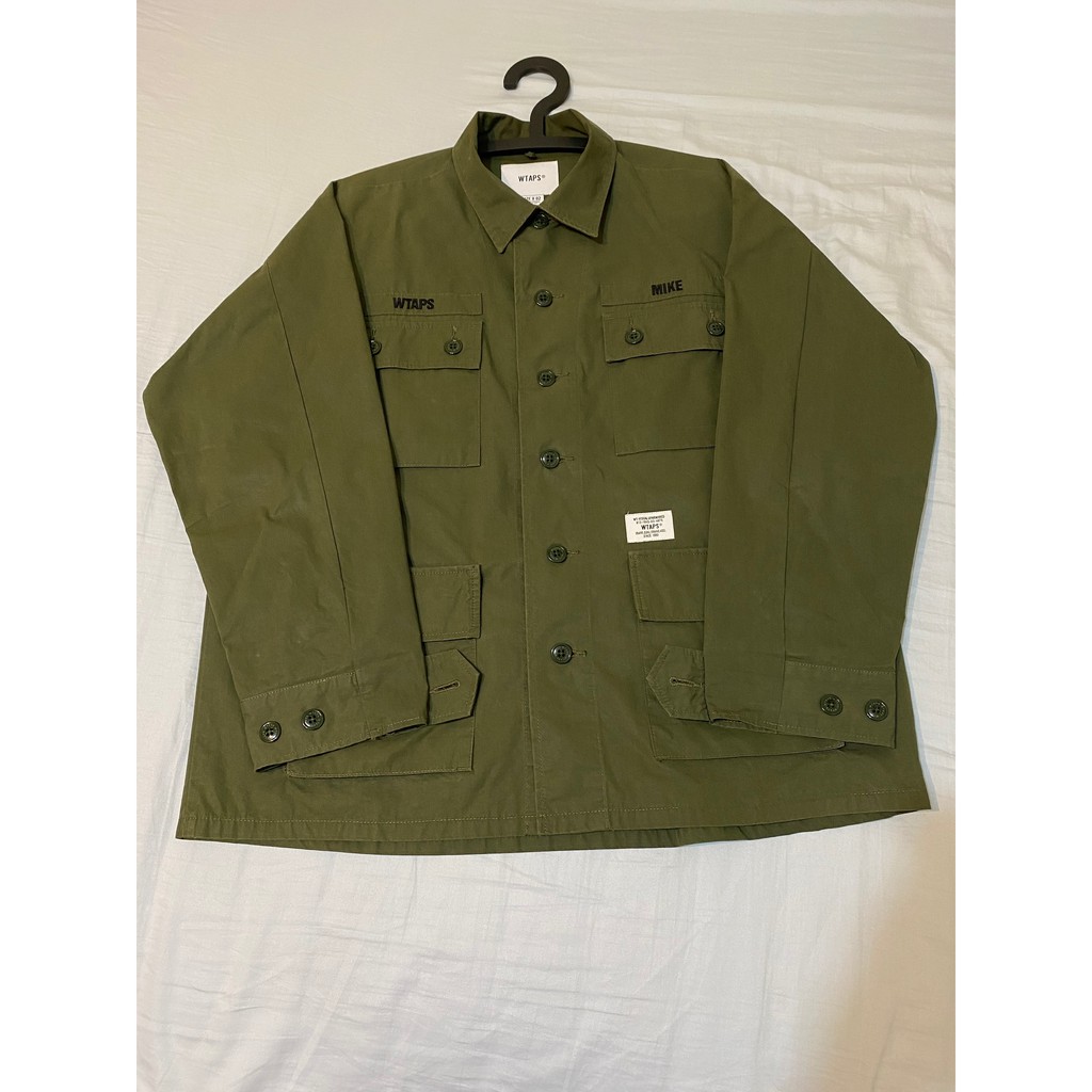 二手美品WTAPS 18SS JUNGLE LS SHIRT COPO WEATHER 口袋四袋軍襯軍綠M