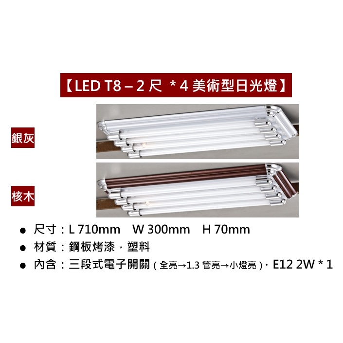 綠照明【LED T8日光燈 免運+優惠券】2尺4管 附分段開關 附小夜燈 銀灰 核木 LED T8燈管 T8燈座 四管 | 蝦皮購物