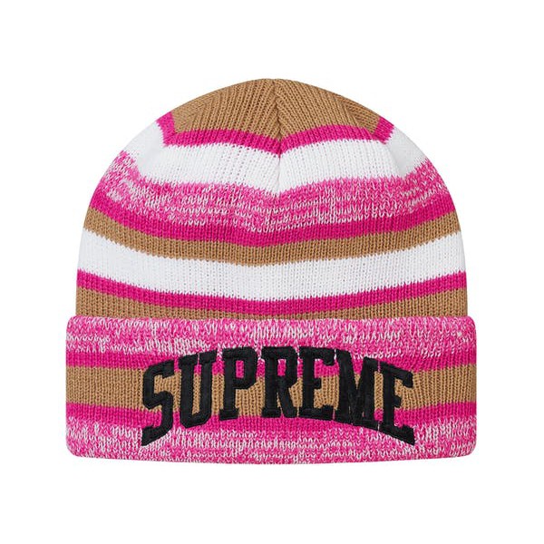 紐約范特西】預購2017FW Supreme Heather Stripe Beanie 粉色黑字LOGO