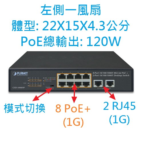 GSD-1008HP 8-Port 10/100/1000T 802.3at PoE + 2-Port 10/100/1000T