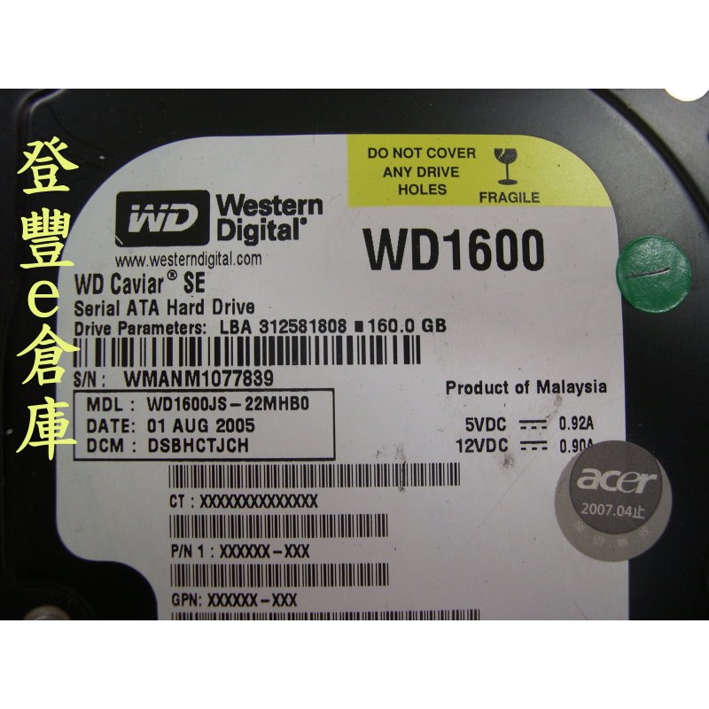 【登豐e倉庫】 YF47 WD1600JS-22MHB0 160G SATA2 硬碟 | 蝦皮購物