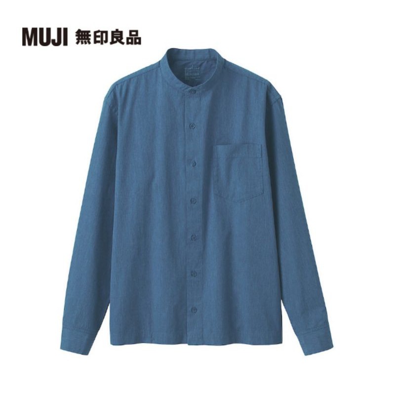 無印良品 水洗平織布襯衫 煙燻藍 藍直紋 藍色襯衫M | 蝦皮購物