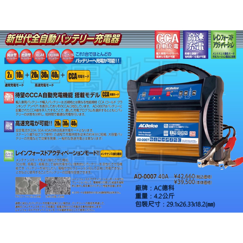 ACDelco AD-0007 バッテリーチャージャー バッテリー充電器 12V（ACデルコボイジャー対応）AD-2007