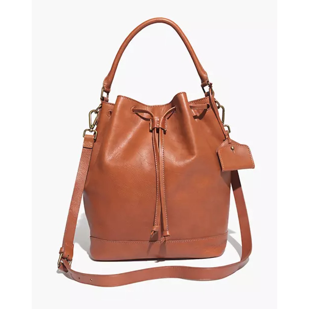 二手9成新madewell 美國真皮水桶包焦糖色the lafayette bucket bag