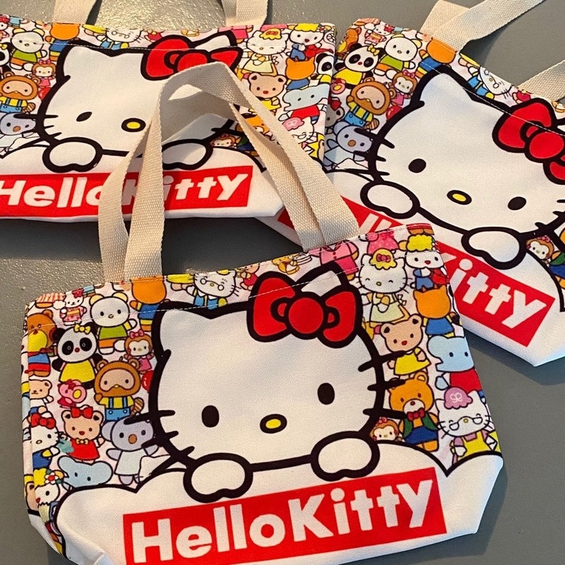 Hello Kitty 帆布袋 卡通凱蒂貓手提單肩包 日系輕便 大容量購物袋 | 蝦皮購物