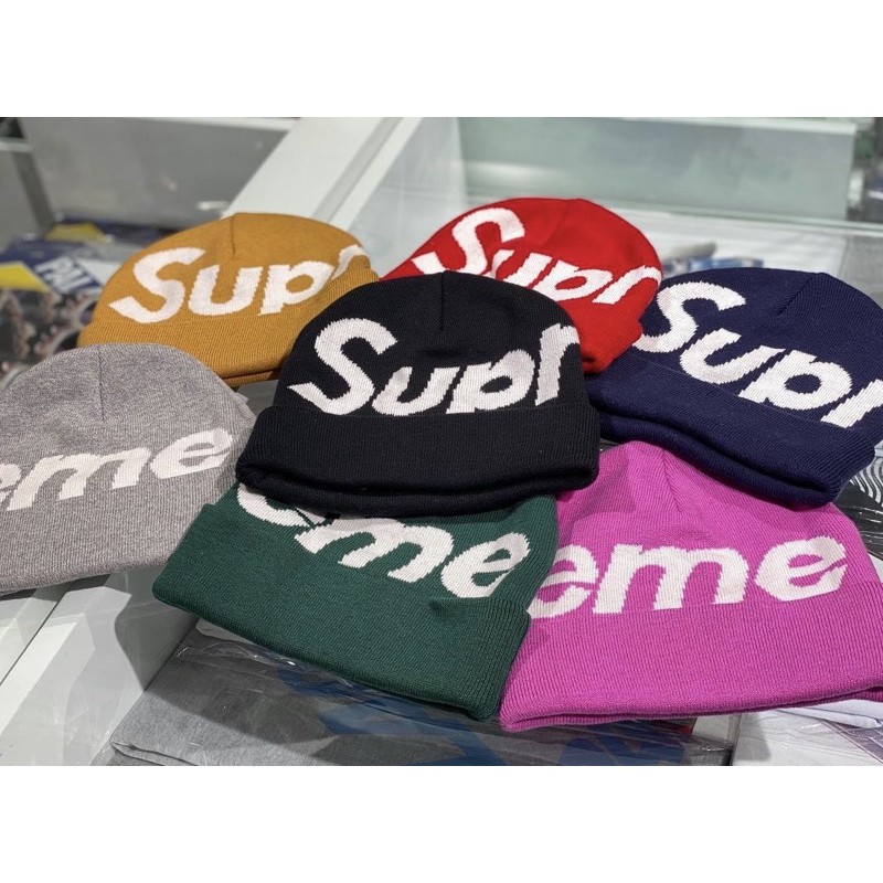 area0439】全新正品經典Supreme Big Logo Beanie 反摺毛帽喀什米爾羊毛