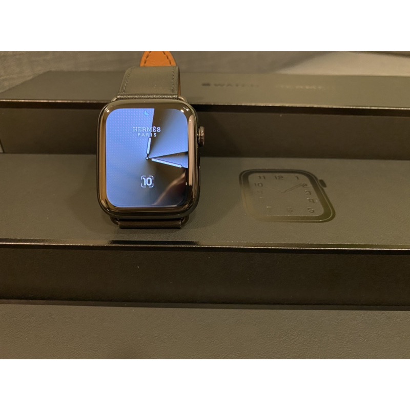 【保固內】愛馬仕 Hermès Apple Watch S5 44mm 不銹鋼黑 運動錶帶+皮革錶帶。