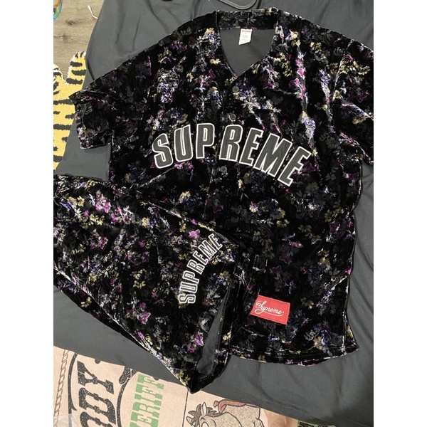 supreme floral baseball jersey / velour short FW19 絨布棒球衣球褲