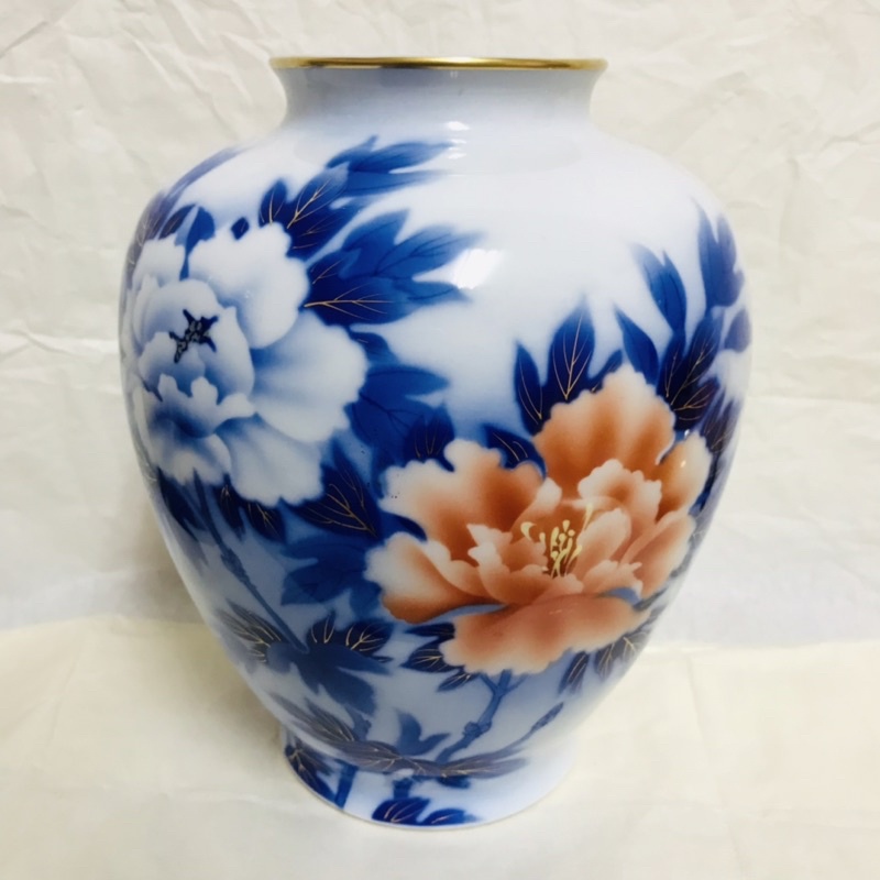 日本深川製磁牡丹花瓶 陶瓷花器 園藝 裝飾品 藝術品