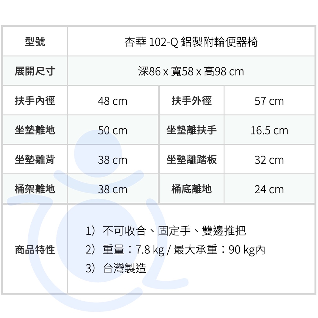杏華 102Q 鋁合金 附輪便器椅 鋁合金 洗澡椅 沐浴椅 馬桶椅 便盆椅 便器椅 102-Q 和樂輔具 | 蝦皮購物