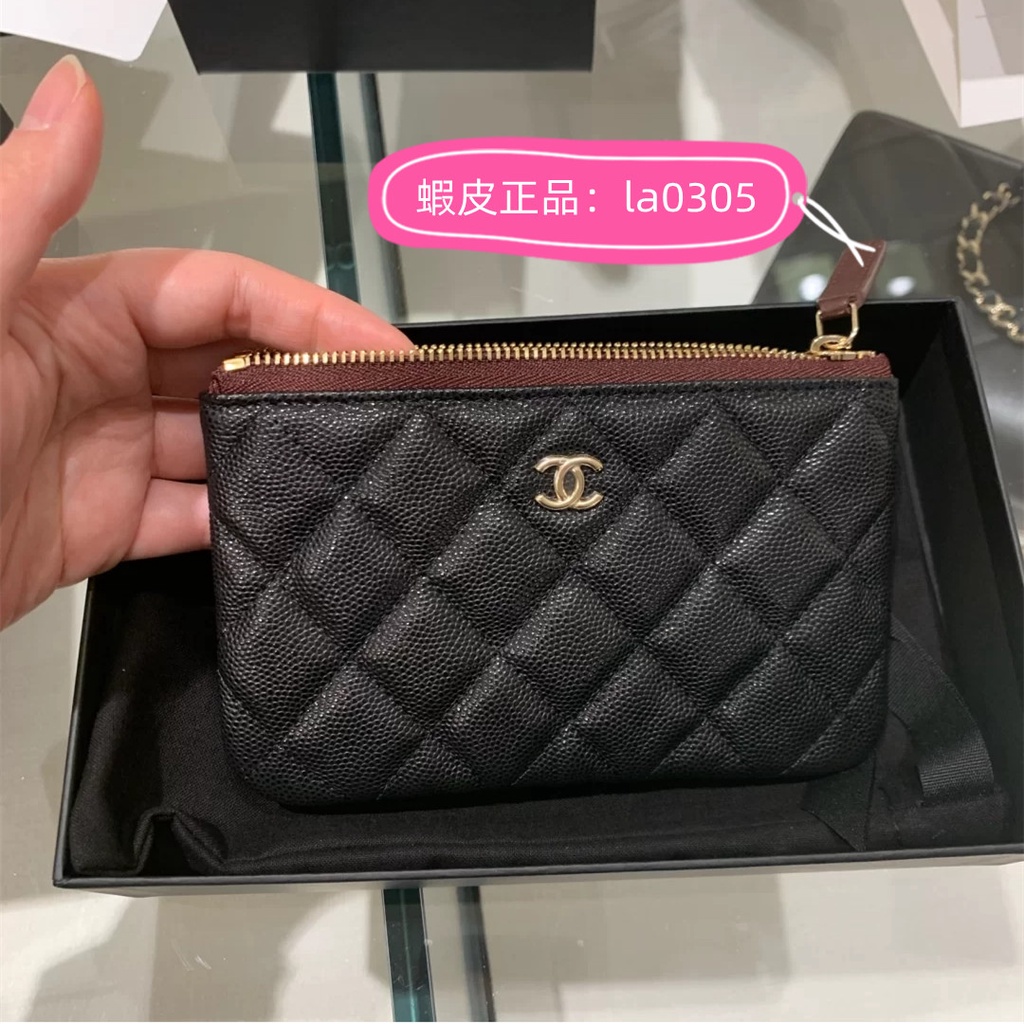 YY正品】二手CHANEL 香奈兒經典迷妳隨身包黑色颗粒牛皮菱格紋手拿包拉鏈錢包A82365 | 蝦皮購物