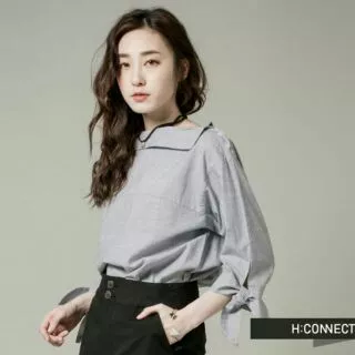 0704 韓國品牌 H:CONNECT 時尚女裝 船領造型七分袖襯衫- 黑