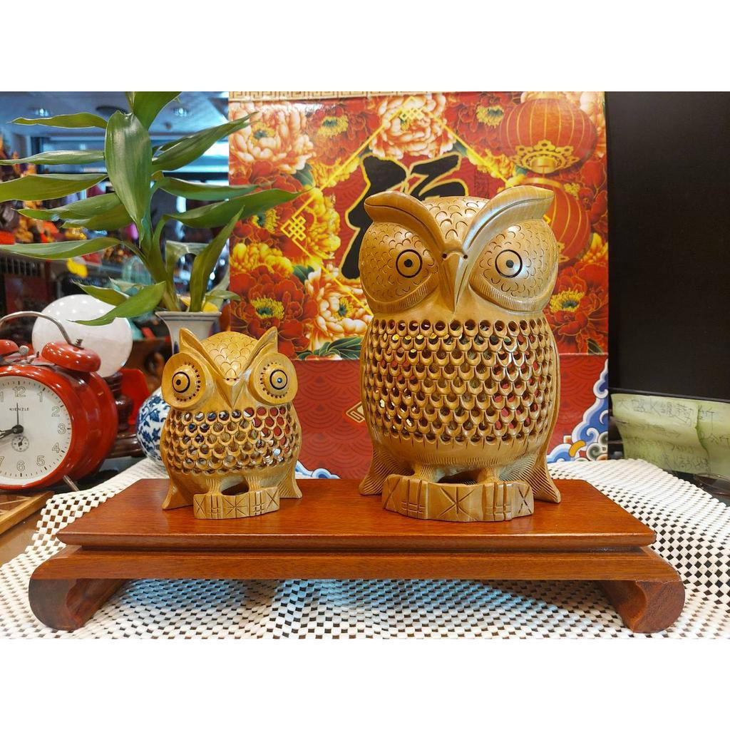 大瑞古玩~正宗老日本實木鏤空雕公母大小貓頭鷹親子木雕(母子雕)創意一刀雕木雕ふくろう胖貓頭鷹雕件/品項完整珍藏品擺飾 | 蝦皮購物