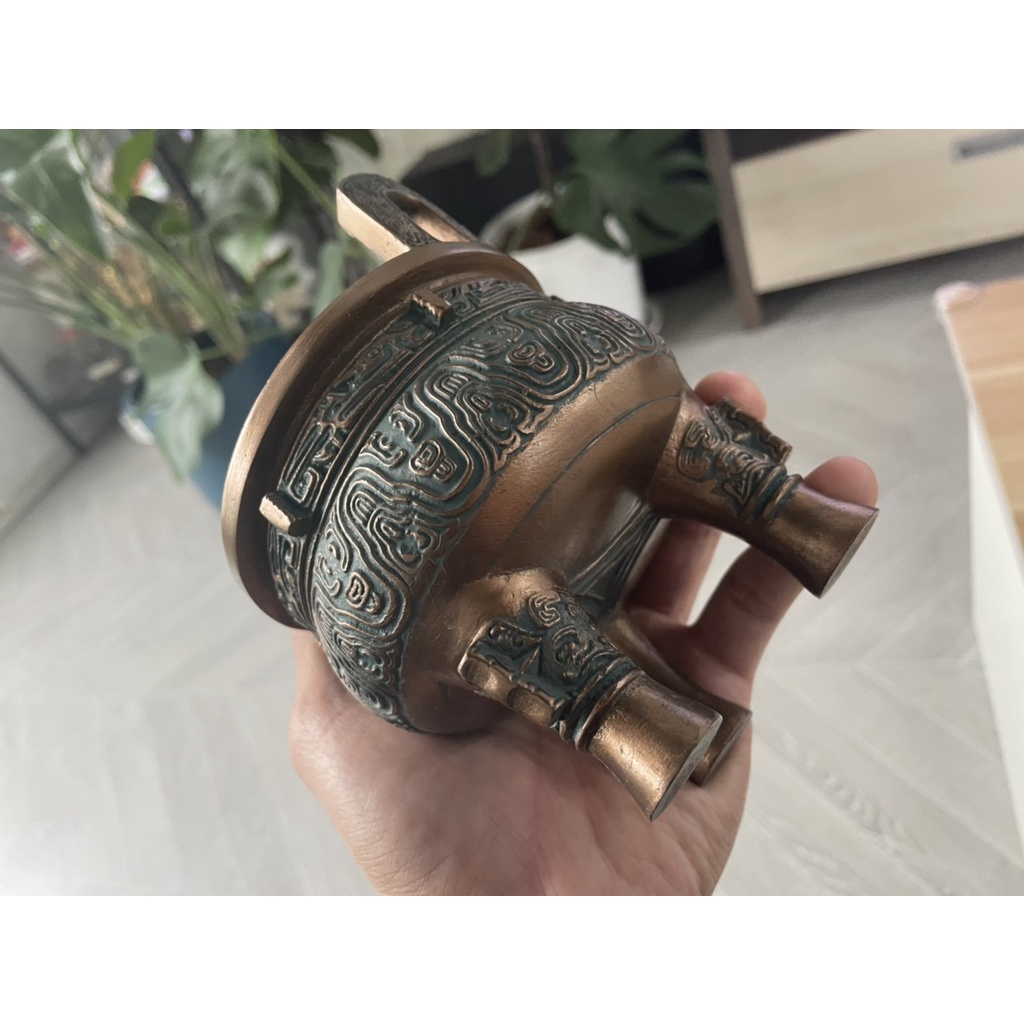 全新現貨中國青銅器九龍寶鼎純銅吉祥招財居家擺飾品三足圓鼎雙耳
