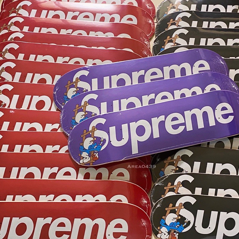 area0439】2020 秋冬Supreme Smurfs Skateboard 藍色小精靈滑板Logo