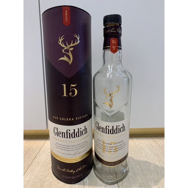 glenfiddich格蘭菲迪 15年 威士忌 空瓶 玻璃容器 裝飾擺設「含空酒瓶+空盒+軟木塞」