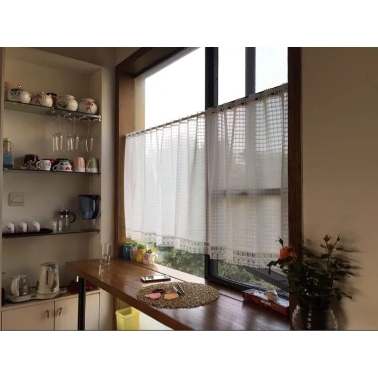 🌻向日葵🌻 ⛄外貿款白色格子穿桿門簾⛄ 清新廚房半窗咖啡窗 橱櫃窗 | 蝦皮購物