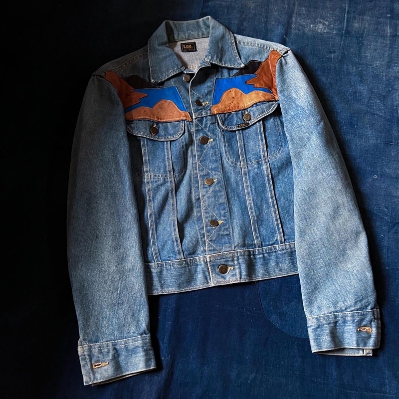 70s lee 220-J leather patchwork denim jacket 皮革拼接丹寧牛仔外套