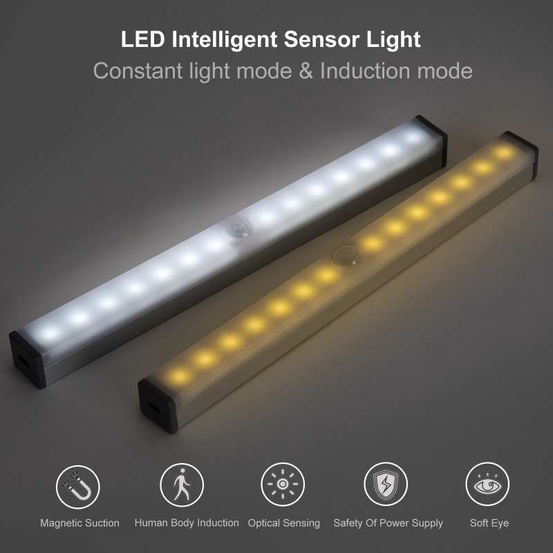 LED 智能感應燈 夜燈 紅外綫 運動傳感器 磁吸式 可充電 21厘米 30厘米 白光 柔光 可選 | 蝦皮購物