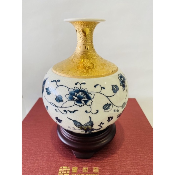 台華窯臺華窯雕金彩瓷系列6吋上金青花象牙裂反口天球| 蝦皮購物