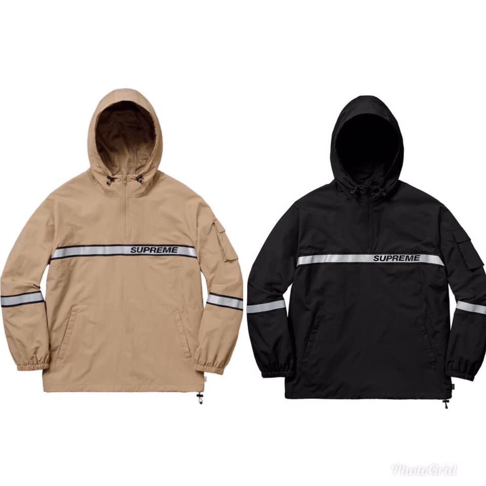 Supreme Reflective Taping Hooded Pullover 卡其M 全新