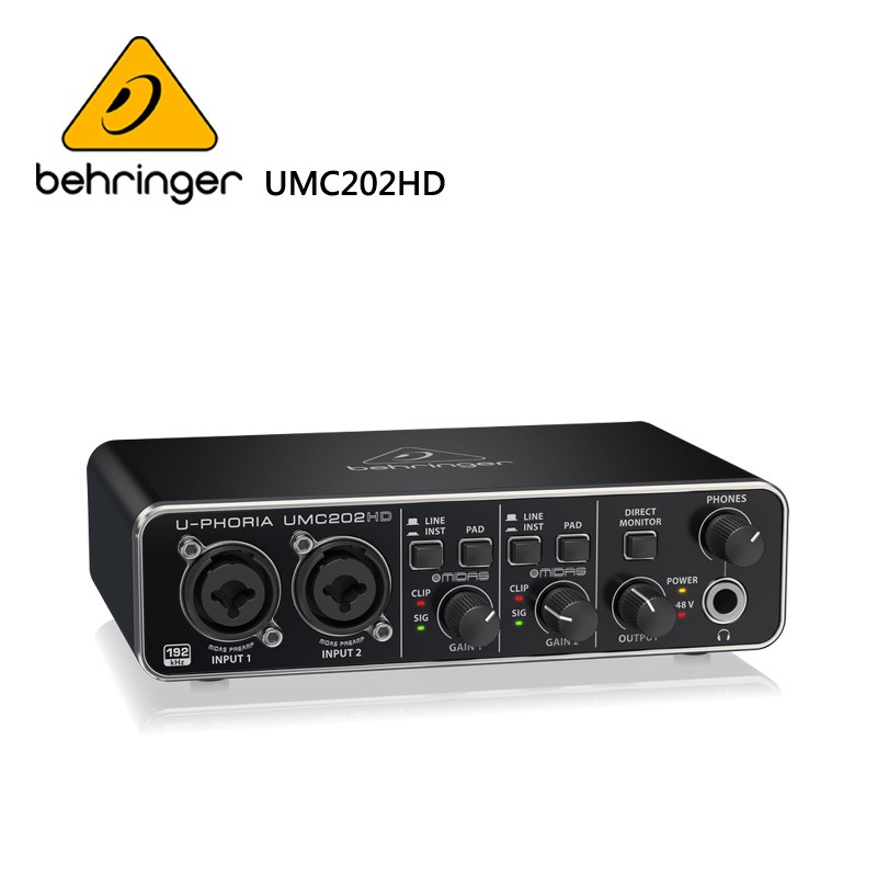 BEHRINGER UMC202HD 錄音介面(帶Midas麥克風前置放大器2x2、24位