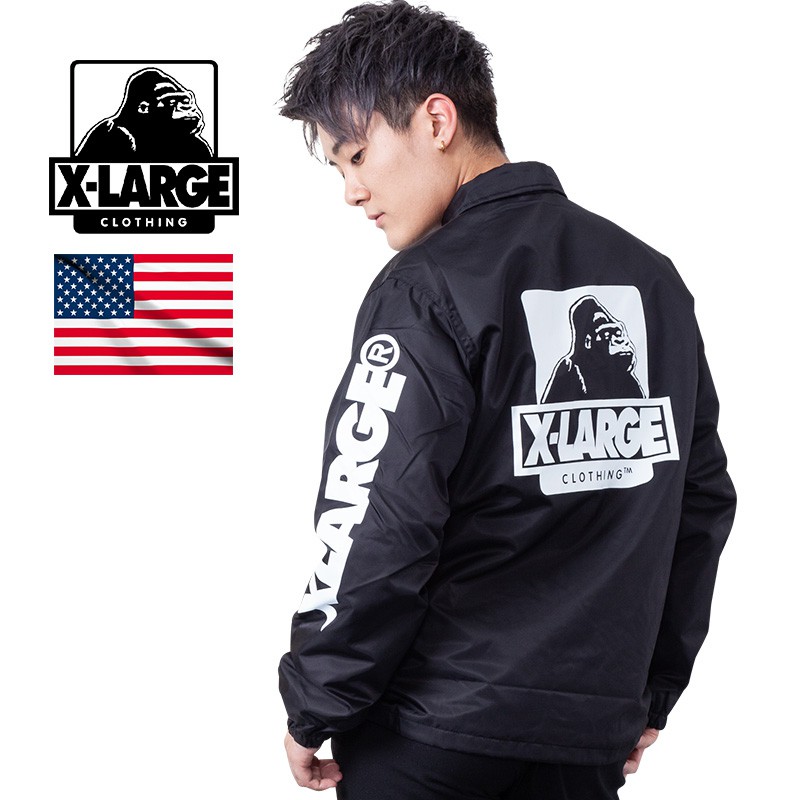 XLARGE 教練外套/風衣外套/黑色棒球外套/防風外套/防風夾克/輕薄款/內