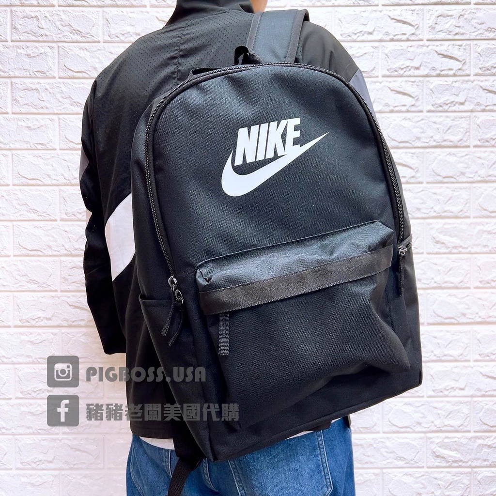 【豬豬老闆】NIKE HERITAGE 黑色 大LOGO 基本款 夾層 雙肩 書包 後背包 DC4244-010 | 蝦皮購物