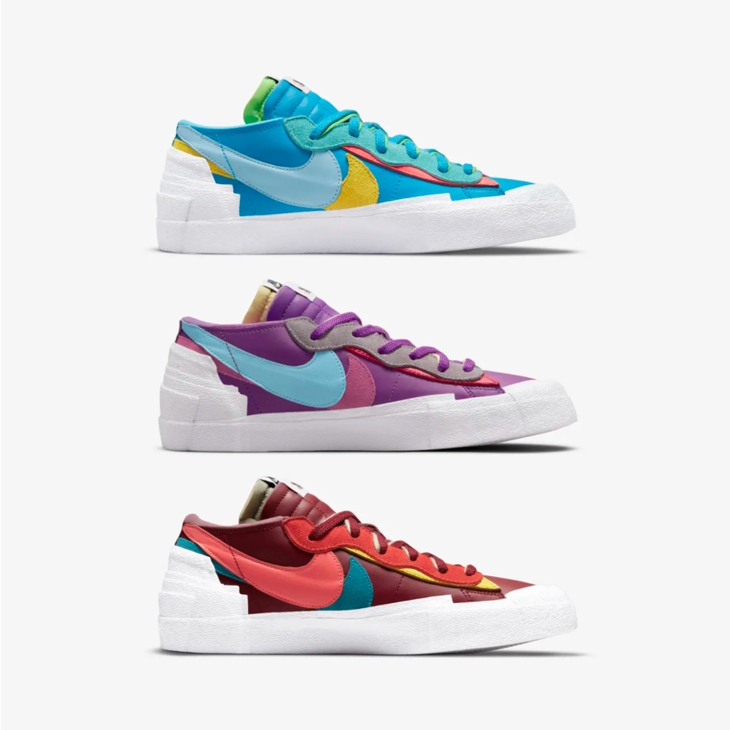 KAWS x SACAI x NIKE BLAZER LOW 藍綠紫酒紅聯名XX 解構特殊鞋盒低筒男