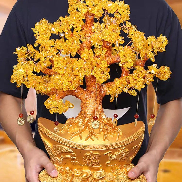 金元寶/龍鳳水晶/發財樹/酒柜裝擺件/家居客廳/招財/風水搖錢樹/開店